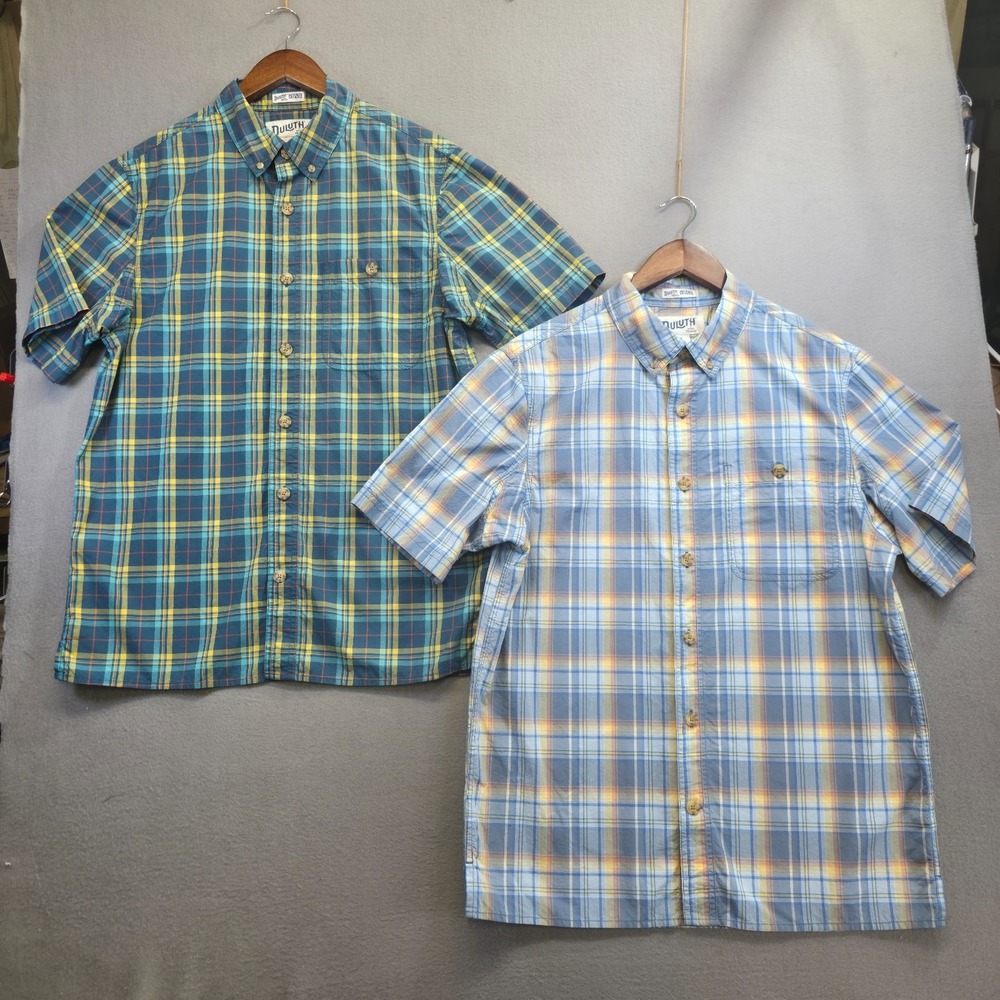 2- Duluth Untucked Men's Plaid Slim Fit Short Sleeve Button Up Shirts Size Med